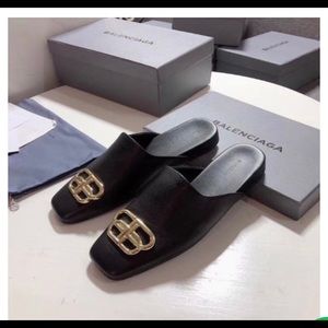 New Balenziaga Black BB Mules with silver buckle.